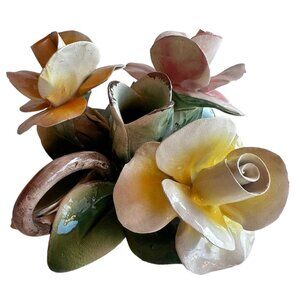 Capodimonte Roses Candle Stick Holder Pink Yellow Green Made in Italy Cottagecor